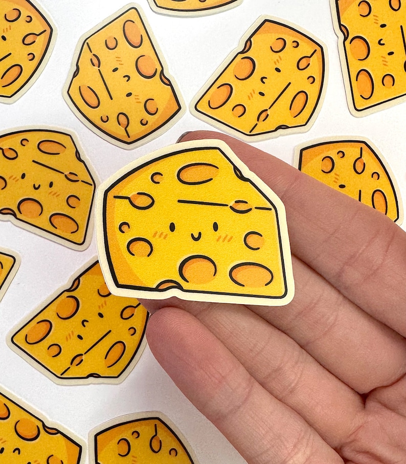 Mini Cheese Vinyl Sticker Waterproof Phone Sticker block of cheese sticker cute cheese sticker mini cheese sticker kawaii food art image 4