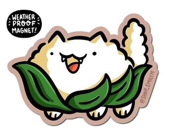 Cauliflower Cat Magnet | Waterproof Vinyl Car Magnet | Vegetables magnet | cute food fridge magnet | kawaii cats magnet | cauliflower magnet