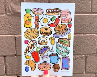 Breakfast Buddies Print | Cute Kitchen Artwork | Kawaii Food Print | Chef Gifts | Kawaii Style Art | Cute Food Artwork | Brunch Artwork