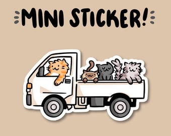 Kei Truck Cats Mini Sticker | Waterproof Sticker |Kawaii Truck Sticker | Japanese truck sticker | cats in a truck | white truck sticker