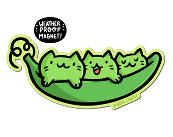 Imán de gato con guisantes / Imán de vinilo impermeable para coche / Imán de guisantes en vaina / Imán de verduras adorables / Imán de gato kawaii / Imán de gatos vegetarianos