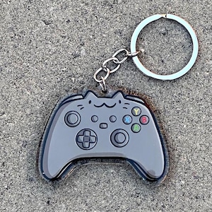 Gray Video Game Controller Cat Keychain | Cute Acrylic Keychain | Video game keychain | console gaming keychain | gamer keychain| gamer gift