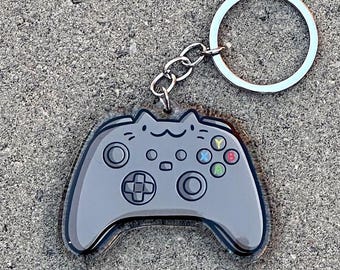 Gray Video Game Controller Cat Keychain | Cute Acrylic Keychain | Video game keychain | console gaming keychain | gamer keychain| gamer gift