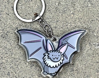 Llavero de murciélago vampiro / Llavero acrílico kawaii / Lindo llavero de murciélago / Llavero de Halloween / Kawaii Halloween / Lindo llavero de animal / Murciélago gris