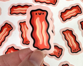 Mini adesivo bacon / adesivo impermeabile / adesivo in vinile Kawaii / adesivo bacon carino / adesivo carne carino / adesivo cibo felice / fetta di bacon