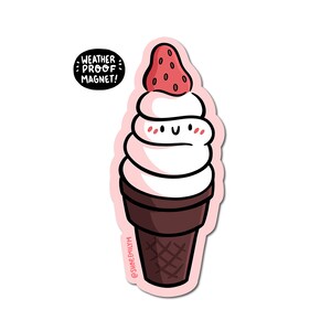 Strawberry Ice Cream Cone Magnet Vinyl Magnet Die Cut Magnet Kawaii Food Magnet Cute vanilla ice cream magnet Cute desserts magnet image 1