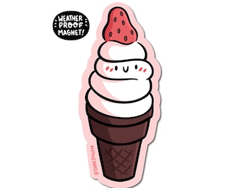 Strawberry Ice Cream Cone Magnet | Vinyl Magnet | Die Cut Magnet | Kawaii Food Magnet | Cute vanilla ice cream magnet | Cute desserts magnet