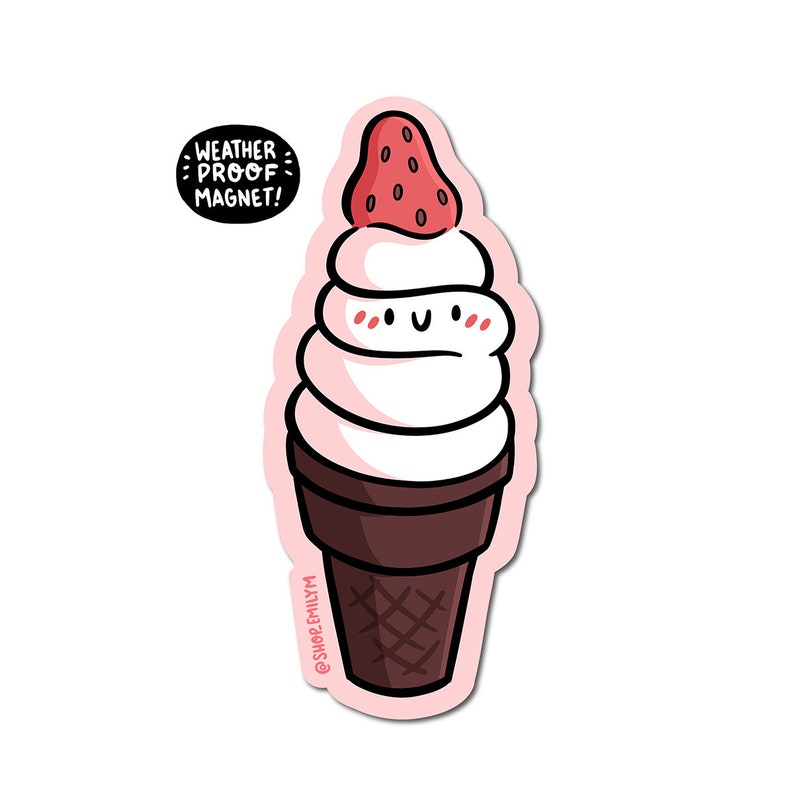 Strawberry Ice Cream Cone Magnet Vinyl Magnet Die Cut Magnet Kawaii Food Magnet Cute vanilla ice cream magnet Cute desserts magnet image 1