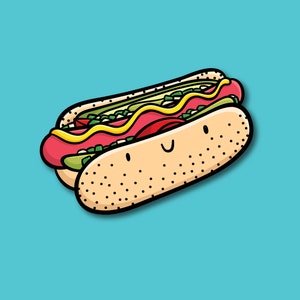 Adesivo de vinil de cachorro-quente de Chicago | Etiqueta bonito de Chicago de <br> Entrega Rápida? Etiqueta bonito do cachorro quente de <br> Entrega Rápida? adesivo de viagem | Adesivo Kawaii | Arte de cachorro-quente estilo Chicago