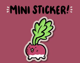 Radish Cat Mini Sticker | Waterproof Sticker |Kawaii Food Sticker | cute vegetable sticker | veggie sticker |healthy food sticker | cute cat