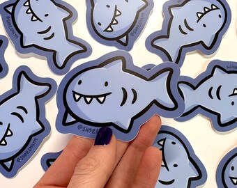 Shark Sticker | Weatherproof Vinyl Sticker | kawaii Sharks | Great white shark sticker | Ocean sticker | Happy shark sticker | Blue sticker