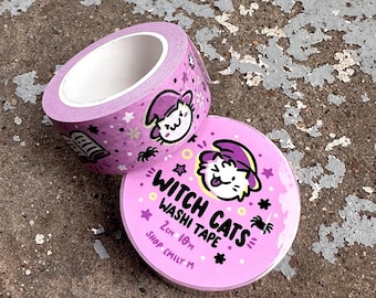 Witch Cats Washi Tape | kawaii halloween washi tape | cute washi tape | halloween stationery | cute witches | trick or treat | kawaii witch