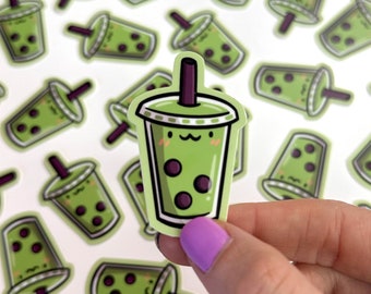 Mini Matcha Bubble Tea Vinilo Pegatina / Pegatina impermeable para teléfono / Linda pegatina de té boba / linda pegatina matcha / pegatina de bebidas kawaii /