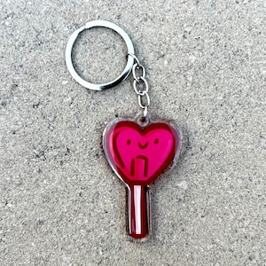 Heart Lollipop Keychain | Cute acrylic keychain | cute candy keychain | candy heart keychain | Valentines keychain | happy food keychain