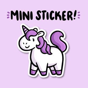 Enhörning Mini-klistermärke | Vattentätt klistermärke | Kawaii enhörningsklistermärke | Söt enhörningsklistermärke | Magisk klistermärke | Lila enhörningsklistermärke | Magi