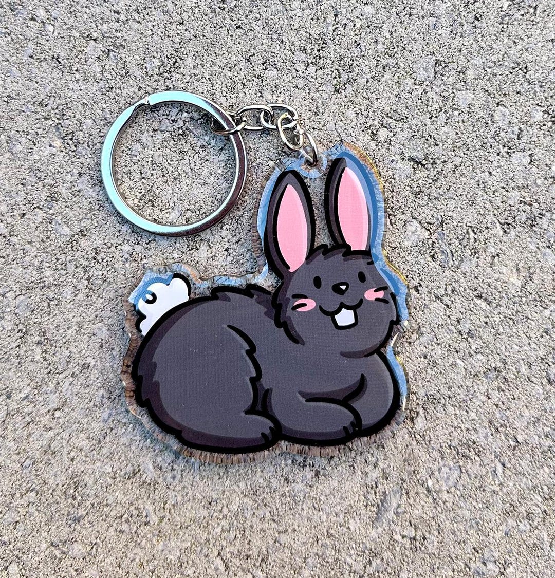 Black Bunny Keychain | Cute Acrylic Keychain | Kawaii Animal Keychain ...