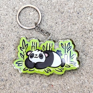 Llavero de panda dormido / Lindo llavero de acrílico / Llavero de animal kawaii / Lindo llavero de panda / Llavero de panda kawaii / Panda y bambú