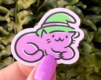 Hexe Katze Mini Sticker | Wasserdichter Aufkleber |Kawaii Katze Aufkleber |Halloween Aufkleber | süßer mini Katzen Aufkleber | Witchy vibes Sticker |