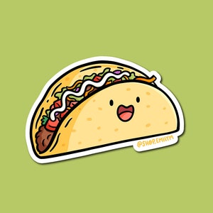Taco Sticker | Weatherproof Vinyl Sticker| Kawaii Sticker| hard taco sticker | crunchy taco sticker | cute food sticker | taco night sticker