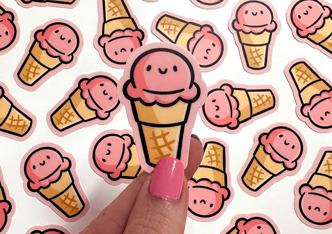 Mini Strawberry Ice Cream Cone Vinyl Sticker | Waterproof Sticker ...
