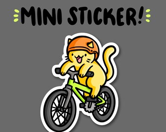 Bike Cat Mini Sticker | Waterproof Sticker |Kawaii Biking Sticker | Mountain Bike sticker | cute sports sticker | kawaii cat | cute bikes