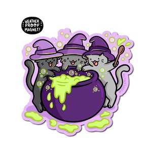 Cauldron Witch Cats Magnet | Cute Halloween Magnet| black cat magnet | Cute witch magnet | witchy vibes magnet | kawaii halloween decoration