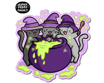 Cauldron Witch Cats Magnet | Cute Halloween Magnet| black cat magnet | Cute witch magnet | witchy vibes magnet | kawaii halloween decoration