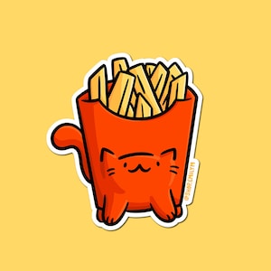 French Fry Katzen Sticker | Wetterfester Vinyl-Aufkleber | Kawaii Sticker| süßes Essen Sticker | Pommes Frites Aufkleber | süße Katze | Junk Food Sticker