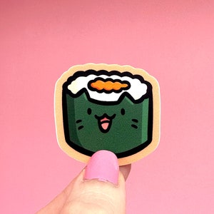 Mini Sushi Cat Vinyl Sticker Waterproof Phone Sticker maki sushi sticker sushi roll sticker cute mini sushi sticker kawaii sushi image 3