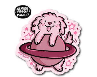 Imán de perro Saturno / Imán impermeable para coche / Imán espacial kawaii / Imán del espacio exterior / Imán de astronauta / Imán de planetas / Imán de perro kawaii
