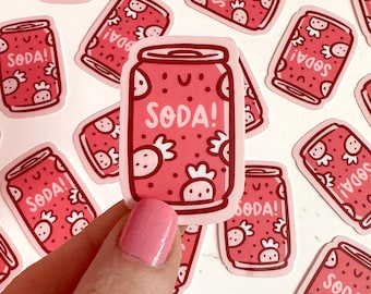Strawberry Soda Mini Sticker | Waterproof Sticker |Kawaii Vinyl Sticker | Can of pop sticker | Cute can of soda sticker | Strawberry sticker