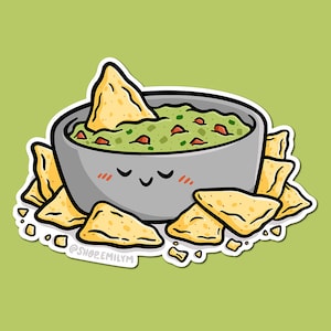 Guac and Chips Sticker | Weatherproof Vinyl Sticker| Kawaii Sticker| guacamole sticker | tortilla chips sticker | chips and dip sticker