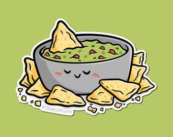 Guac and Chips Sticker | Weatherproof Vinyl Sticker| Kawaii Sticker| guacamole sticker | tortilla chips sticker | chips and dip sticker