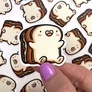 Mini Sandwich Dude Vinyl Sticker | Waterproof Sticker | cute food sticker |happy sandwich sticker |mini sandwich sticker |cute bread sticker