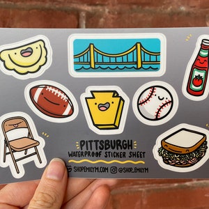 Pittsburgh Waterproof Sticker Sheet | Vinyl Sticker | Pittsburgh Sticker Sheet | Parking Chair Sticker | Cute Pierogi | Yinzer Gift |Ketchup