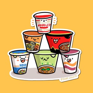 Instant Ramen Cups Sticker| Weatherproof Vinyl Sticker| cute ramen Sticker| ramen noodle sticker | anime food sticker | kawaii food sticker