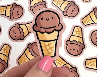 Vinylsticker mini chocolade-ijshoorntje | chocolade-ijssticker | bolletje ijssticker | schattige voedselsticker | kawaii-voedselkunst