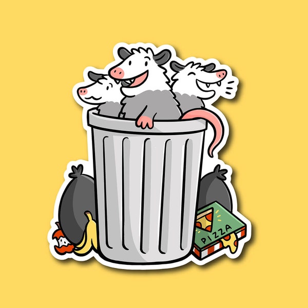 Trashy Opossums Vinyl Sticker | Kawaii Animal Sticker | Cute Trash Can | Weatherproof Sticker | Water Bottle Sticker | Pizza Sticker| Possum