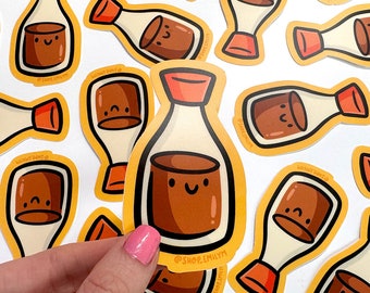 Soy Sauce Sticker| Weatherproof Vinyl Sticker | Soy sauce bottle sticker | Cute condiments sticker| Happy food sticker | kawaii food sticker