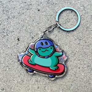 Skateboarding Frog Keychain | Cute Acrylic Keychain | cute frog keychain | skateboard keychain | skateboarder keychain | extreme sports