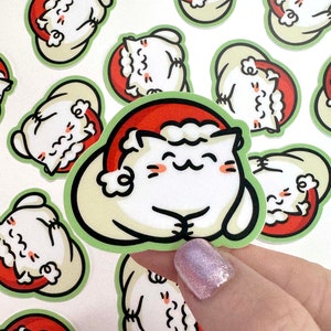 Mini Santa Kitty Vinyl Sticker | Waterproof Sticker | Cute Santa sticker | mini holiday sticker | stocking stuffer | cute white cat sticker