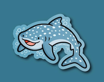 Pegatina de tiburón ballena / Pegatina de vinilo resistente a la intemperie / Pegatina de animal kawaii / Pegatina de acuario / Pegatina de criatura marina / Pegatina linda del océano