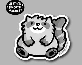 Imán de mapache / Imán de vinilo impermeable para coche / Imán de animal kawaii / Imán de mapache / Mapache kawaii / Mapache de dibujos animados / Lindo regalo de mapache
