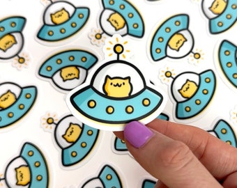 Mini Space Cat Vinyl Sticker | Waterproof Phone Sticker |Kawaii Cat Sticker | Cute outer space sticker | UFO Sticker | Flying Saucer Sticker