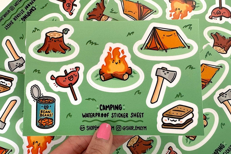 Camping Waterproof Sticker Sheet |mini Vinyl Stickers |cute Camping ...