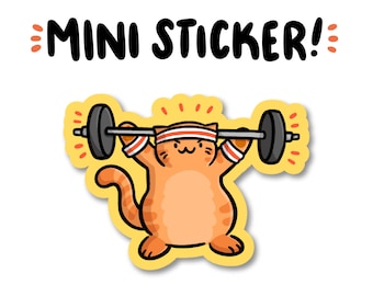 Weightlifting Cat Mini Sticker | Waterproof Sticker |Kawaii Cat Sticker | Bodybuilding Sticker | cute lifting sticker  barbell squat sticker
