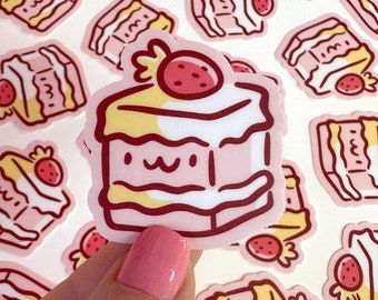 Square Strawberry Cake Mini Sticker | Waterproof Sticker |Kawaii Vinyl Sticker | cute mini cake sticker | pink cake sticker | kawaii food