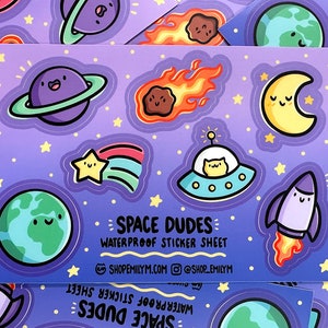 Feuille d’autocollants imperméables à l’eau dans l’espace | Mini autocollants vinyles | Autocollants de l’espace extra-atmosphérique | autocollants d’astronaute | autocollant mignon de planètes | espace kawaii