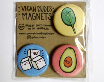 Vegan Magnet Pack / Vegetable Refrigerator Magnets / Healthy Eating Fridge Magnets / Locker Magnets | Avocado Artwork | Tofu Art | Spinach