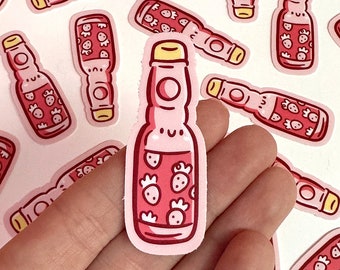 Strawberry Bottled Soda Mini Sticker | Waterproof Sticker |Cute food Sticker |Snacks from Japan | Kawaii drinks sticker | Strawberry sticker